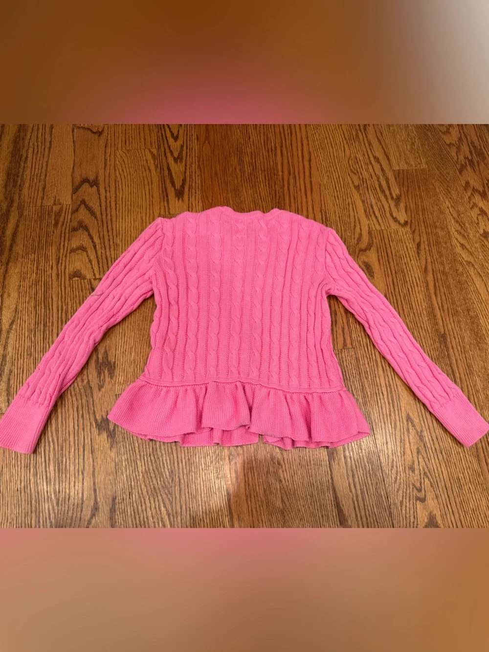 Polo by Ralph Lauren Pink Cable-Knit Ruffle Cardigan